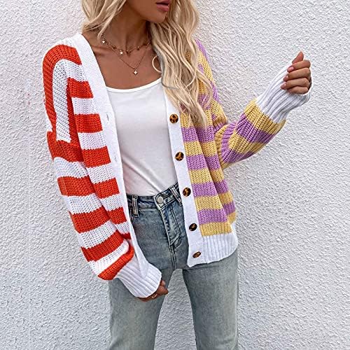 Ženska otvorena prednja kardigan casual moda boja blok traka kabela pletene džemper sa dugim rukavima dugih rukava