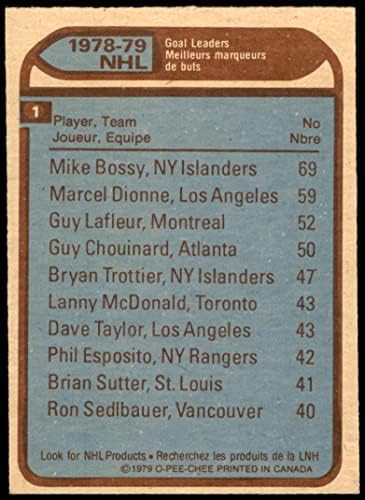 1979 O-pee-chee # 1 Vođe gola Mike Bossy / Marcel Dionne / Momak Lafleur Islanders / Kings-Hokej / Kanadini NM Islanders / Kings-Hokej / Kanadeni