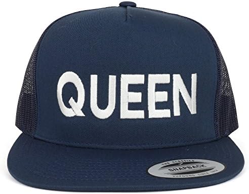 Trendy prodavnica odjeće King and Queen vezena 5 ploča ravna mrežasta kapa