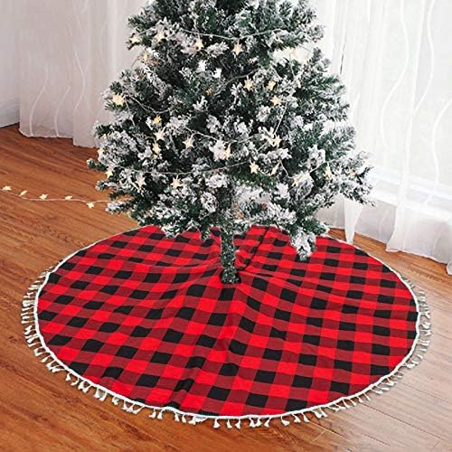 ShinyBeauty suknja Buffalo Plaid Christmas Tree Skirt 30 '' Crvena i Crna Xmas Tree Skirts Mat sa božićnim ukrasima za odmor za odmor