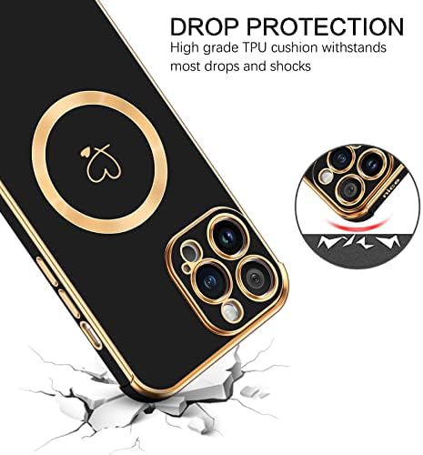 BENTOBEN iPhone 14 Pro Max futrola za telefon [kompatibilno sa Magsafeom] tanko tanko luksuzno zlato dizajn srca otporan na udarce
