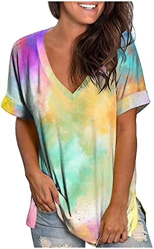 Ženska bluza V-izrez tunika Tie Dye kratki rukavi vrhovi trendi svestrano stilski Izlazak Tee T-Shirt pogodno