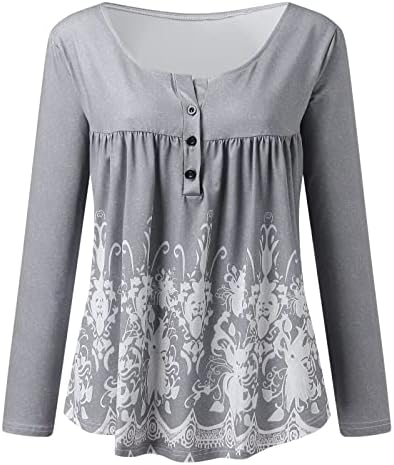 DealinM ženski cvjetni Print dugih rukava V izrez a-line rastezljiva bluza dugmad Slim Fit mekani tuniki Osnovni pulover