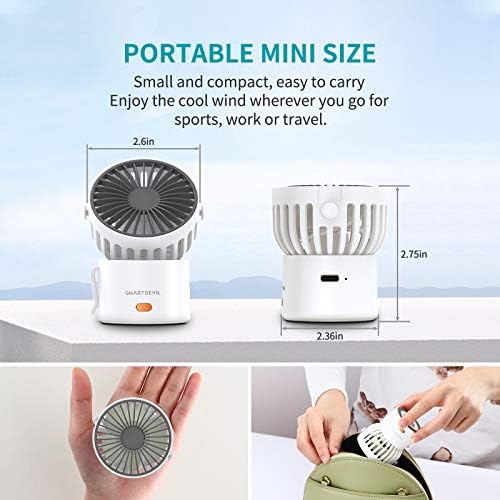 SmartDevil prijenosni mini ventilator, 3 brzina osobni mali udarni ventilator vrata, mini ventilator za podešavanje 45 °, ventilator