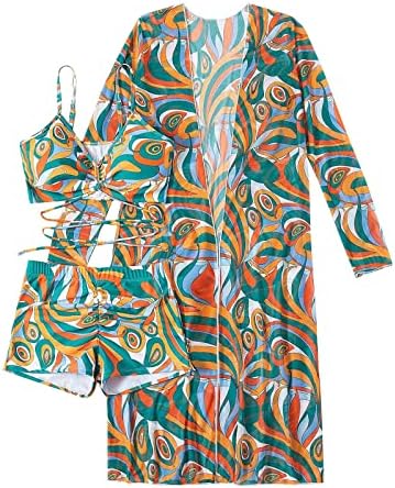 Ženski kupaći kostimi od 3 komada, odjeća za plažu sa cvjetnim printom za žene 2022 Bikini visokog struka sa kimono pokrivačem