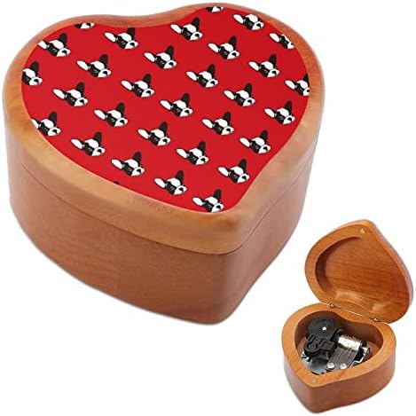 Nudquio Francuski buldog crveni oblik srca drvena muzička kutija vintage clockwork muzička kutija za rođendan Valentinovo Day