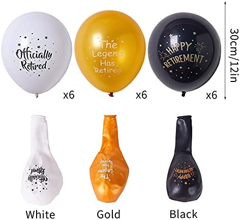 Sunčeva 18 kom srećnim penzionisnim balonima sa uzorkama 12-inčni crni zlatni i bijeli penzionistički baloni za penziju za ukrase o partiju za penziju