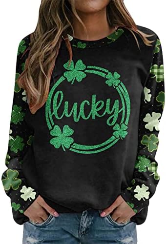 IIUS Green St.Patrick's Thirts majice za žene s dugim rukavima Crewneck Dukseri irski gnomi Ispiši pulover