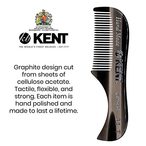 Kent a 81t Graphite X - mali muški brada brkovi džepni češalj, fino nazubljeni džep za njegu i oblikovanje dlaka na licu. Ručno izrađen od kvalitetnog celuloznog acetata, ručno poliran. Napravljeno u Engleskoj