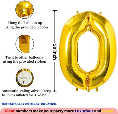65 inčni džinovski zlatni broj 0 Balon, ogromne balone za foliju za dječji rođendanski zabava, tuširanje za bebe i slavlje-tematične