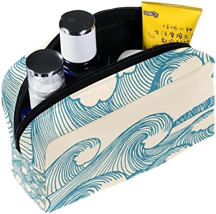 Viseća toaletska torba, prenosivi organizator šminke, kozmetički držač za set četkica, moderni plavi okeanski valovi apstraktna umjetnost vintage
