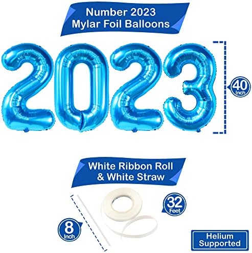 Katchin, Blue 2023 set balona - 40 inča, pakovanje od 29 | Baloni za diplomiranje za klasu 2023 ukrasa | Krajnji i bijeli diplomirani ukrasi 2023 | Blue Dimbrojcijsko dekoracije 2023