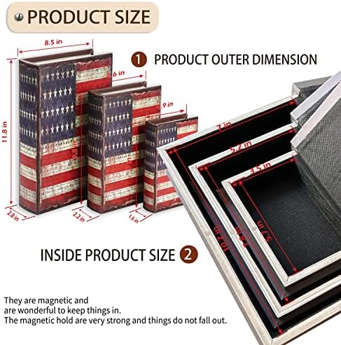 Dekorativne kutije za rezervaciju Američki zastava uzorka antikvitetskih knjiga Nevidljiva kutija sa magnetskom kožnom poklopcem,
