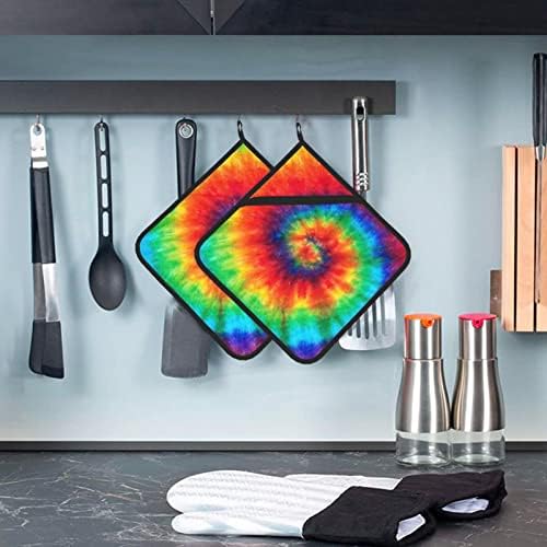 Tie Dye Rainbow Držač za držač pećnice: Držač za držač toplotnog otporan na toplinu od 2 za kuhanje mikrovalnog roštilja i pečenja