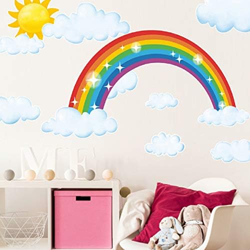 Herra Sparkull Rainbow Cloud zidne zidne zidne zidne zidne naljepnice, kućni dekor Ogulje i štapić Izmjenjivi dugi oblačni zidni naljepnice
