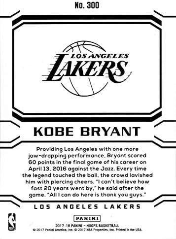 2017-18 Panini NBA HOOPS # 300 Kobe Bryant Lakers Košarkaška kartica - postiže 60 bodova u svojoj konačnoj NBA igri
