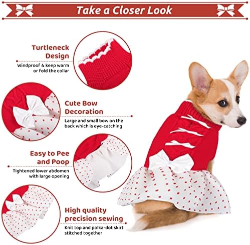 Haljina s božićnim džemper Migohi, mali pas zimski džemperi Štenike sa povodljivom rupom, turtleneck pulover za pse zaljubljeni pletentinski pleteni kućni ljubimac zabrane srčanog uzorka za male srednjeg psa