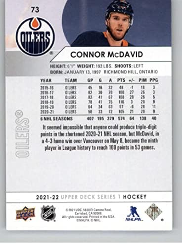 2021-22 Gornja paluba 73 Connor McDavid Edmonton Oillers Series 1 NHL hokejaška bazna trgovačka kartica