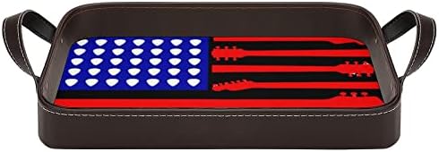 Guitar Američka zastava Koža Dekorativna ladica Personalizirani organizator skladištenja u ladici s ručkama za kućni hotel