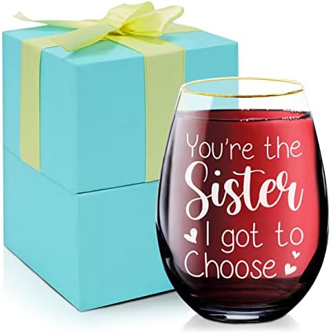 Neckane ženske staklene vinske vinske staklene 24k zlatni rim pokloni za žene | Rođendan, božićni pokloni za braću i sestre, bestie, sestre, sissy, najbolji prijatelj