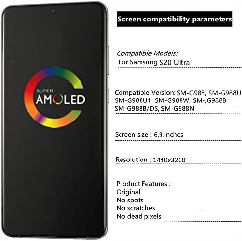 6.9 Original AMOLED za Samsung Galaxy S20 Ultra LCD ekran zamjena S20ultra 5G G988 G988U G988bu1,G988W, G988b/DS ekran osetljiv na