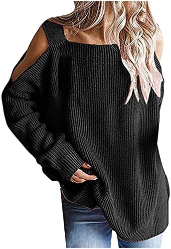 Ženski seksi pleteni džemper, modni hladni ramena čvrsti skakač vrhovi elegantne labave fit comfy dame pulover bluze
