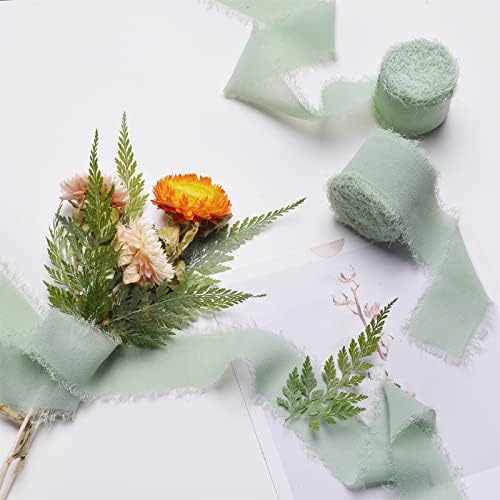 3 Rolaci Kalte Green Ručno rađene remen Tkanina Šifonska svilena vrpca 1,5 x 7YD vrpce postavljene za pozivnice za vjenčanje, mladenke