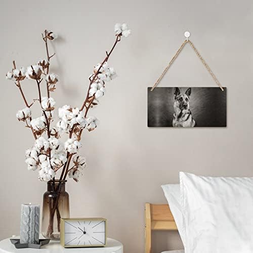 Crno-bijelo njemačko ovčarski drveni znak personalizirana drvena ploča Zidna umjetnost sa užadima za kućni uredski dekor 25 * 12,5cm