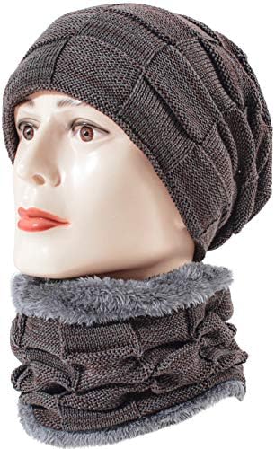 Muškarci Fleece obložena zimska topla baggy Slouchy Knit Beanie Hat Scarf Set Winter Ski Snow Beanie Hat Etct Warder