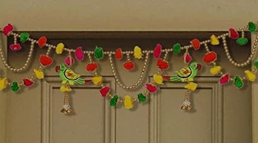 Nutts ručno rađene zidne vrata Viseće ukrašene band-trake sa zlatnim perlicama i višebojnim pompomom, papagajnom papakom, viseći Torans Garland Bandhwar Dekoracija predmeta za kućni dekor Diwali festival