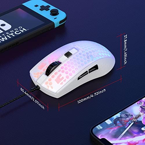 Kkuod RGB gaming miš sa pozadinskim osvetljenjem u 13 režima, DM-097 žičani miš za igranje sa podesivim 800-7200 6-Level DPI, dugme