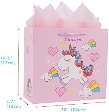 Lyforpyton Velike poklon torbe sa papirom za tkivo 12 x4.7 x10.6 ružičaste jednorožne poklon torbe za dječju rođendansku zabavu, tuš