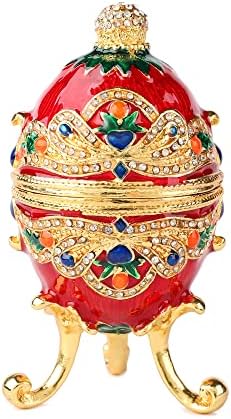 QIFU Vintage Red Faberge Egg Style emajlirana kutija za sitnice na šarke, jedinstven poklon za porodicu