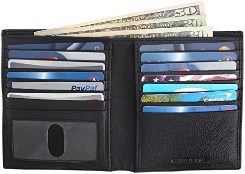 F& L CLASSIC RFID Blocking muška koža dvoslojni veliki Hipster novčanik, 13 Slotovi za kreditne kartice, Crni…