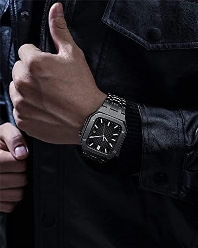 Cyue Robusni zaštitni branik + narukvica za Apple Watch Bands 44mm 45mm od nehrđajućeg čelika sa metalnom futrolom za IWATCH SE 8 7 6 5 4 SE serija