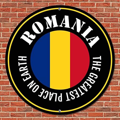 Okrugli metalni znak Rumunjska Država Zastava Najveće mesto na Zemlji Vintage Weveat potpisao do kućne potpise Rustikalne metalne