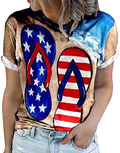 4. srpnja Košulje Žene SAD Zastava T-košulje Ljeto Casual Tops Kratki rukav Tee Košulja Stribe Stripes Comfy Loose Tees Vrhovi