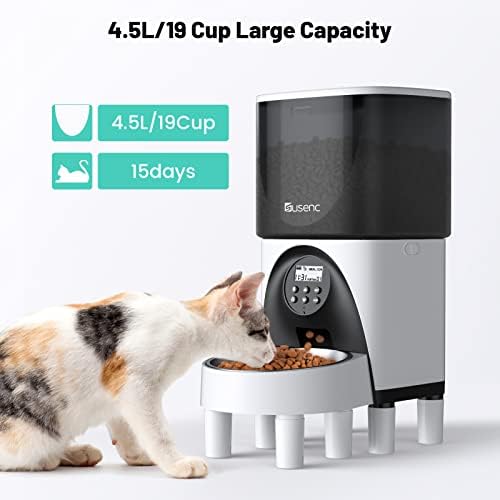 Automatske hranilice za mačke, 4,5 L /19 šoljica povišenog dozatora za hranu za mačke sa posudom od nerđajućeg čelika, tempirana hranilica