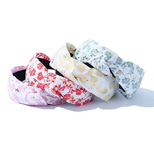 Flower Headbands for Women 4 Packs Floral Print Knot Hairbands Elastic Girls Hair Bands Soft Outdoor hair Accessories for Daily Wearing,