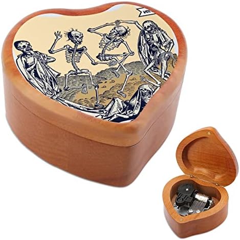 Srednjovjekovna šumaljka plesa smrti drvena muzička kutija Oblik srca Windup Music Box Vintage Drveni sat Glazbeni pokloni