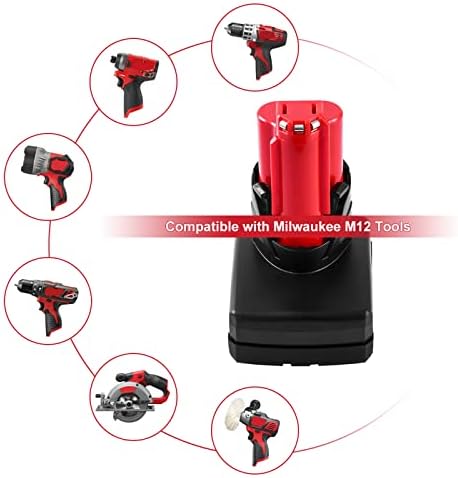 2 pakovanje 12V 6.0Ah 48-11-2460 Baterija i punjač Kompatibilan sa Milwaukee M12 baterija XC litijum 48-11-2411 48-11-2420 48-11-2401