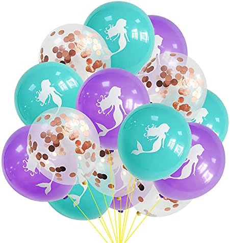 Risshine 15pcs sirena rođendanske ukrase - ružičasti zlatni konfeti lateks baloni, sirena tiskani metalni ljubičasti baloni i plavi