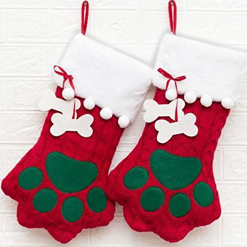 Cherpet Božićna mačka za čarape - Crveni slatki personalizirani kabeli Pleteni veliki psi čarape za šape sa partijskim poklopnim priborom