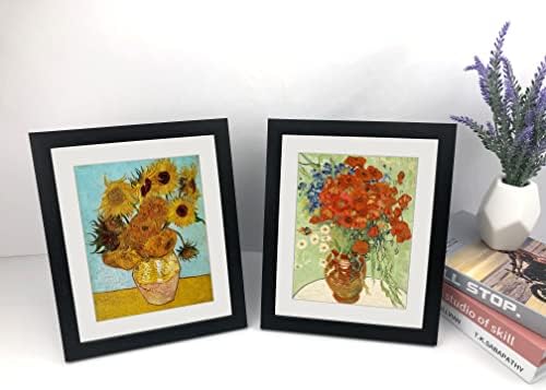 Wieco Art Suncokret i crveni makovi i tratinčice Vincent Van Gogh ulje reproduciranje sa crnim okvirom za slike i realnim staklom izrađenim za prikaz slika ili fotografija 6x8 ili 5x7 sa prostirkom ili 8x10 bez prostirke