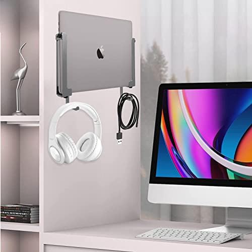IFACACa aluminijski zidni nosač laptopa za Macbook Air, Pro, površina, iPad, tablete sa kukom za slušalice, jastučići protiv ogrebotine,