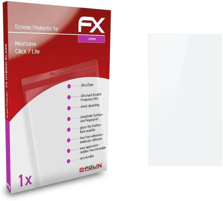 atFoliX zaštitni Film od plastičnog stakla kompatibilan sa Nextbase Click 7 Lite staklenom zaštitom, 9h Hybrid-Glass FX staklenom