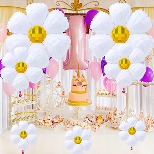 20pcs Daisy Balloons, 3 veličina Bijeli ogroman cvjetni balon, cvjetni aluminijski baloni za foliju, groovy baloni za rođendan, beba