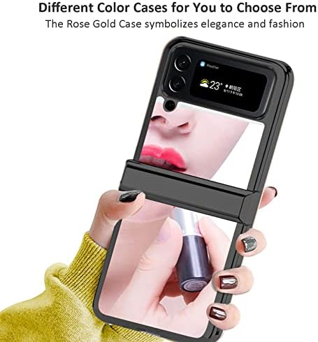 Ninki luksuzna futrola kompatibilna sa Galaxy Z Flip 4 futrolom sa zaštitom šarki ružičasto zlato, Prekrivač za zaštitu računara Galaxy Z Flip 4 5G futrola za ogledalo otporno na udarce za slučaj Samsung Galaxy Z Flip4 2022 Crna