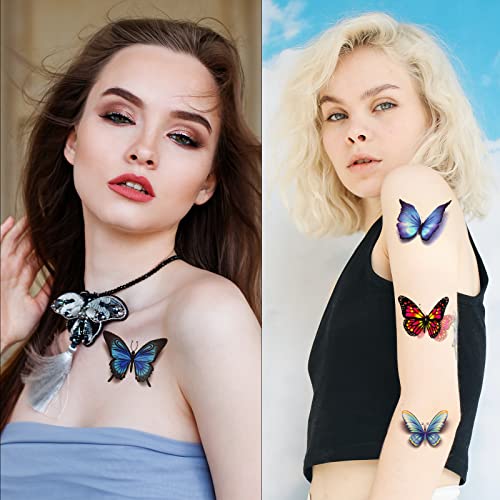 Kinbom 12 listova leptir naljepnice za tetovažu, 3D šareni leptir privremeni tetovaža za djevojčice Ženska svakodnevna makeup rođendan