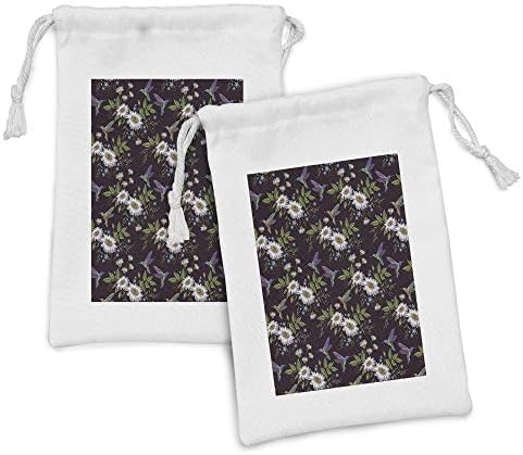 Ambesonne botanička torbica set od 2, ritmičke humming ptice grančice chomile cvjetovi ilustracija Ispis, mala torba za vuču za toaletne